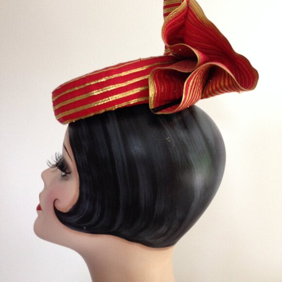 Vintage Woman\'s Red and Gold Pillbox -  Designer Lee Black
